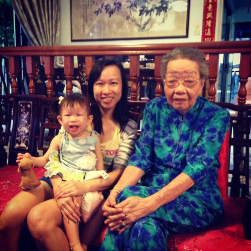 My Chinese grandmother with her on-trend printed trousers 